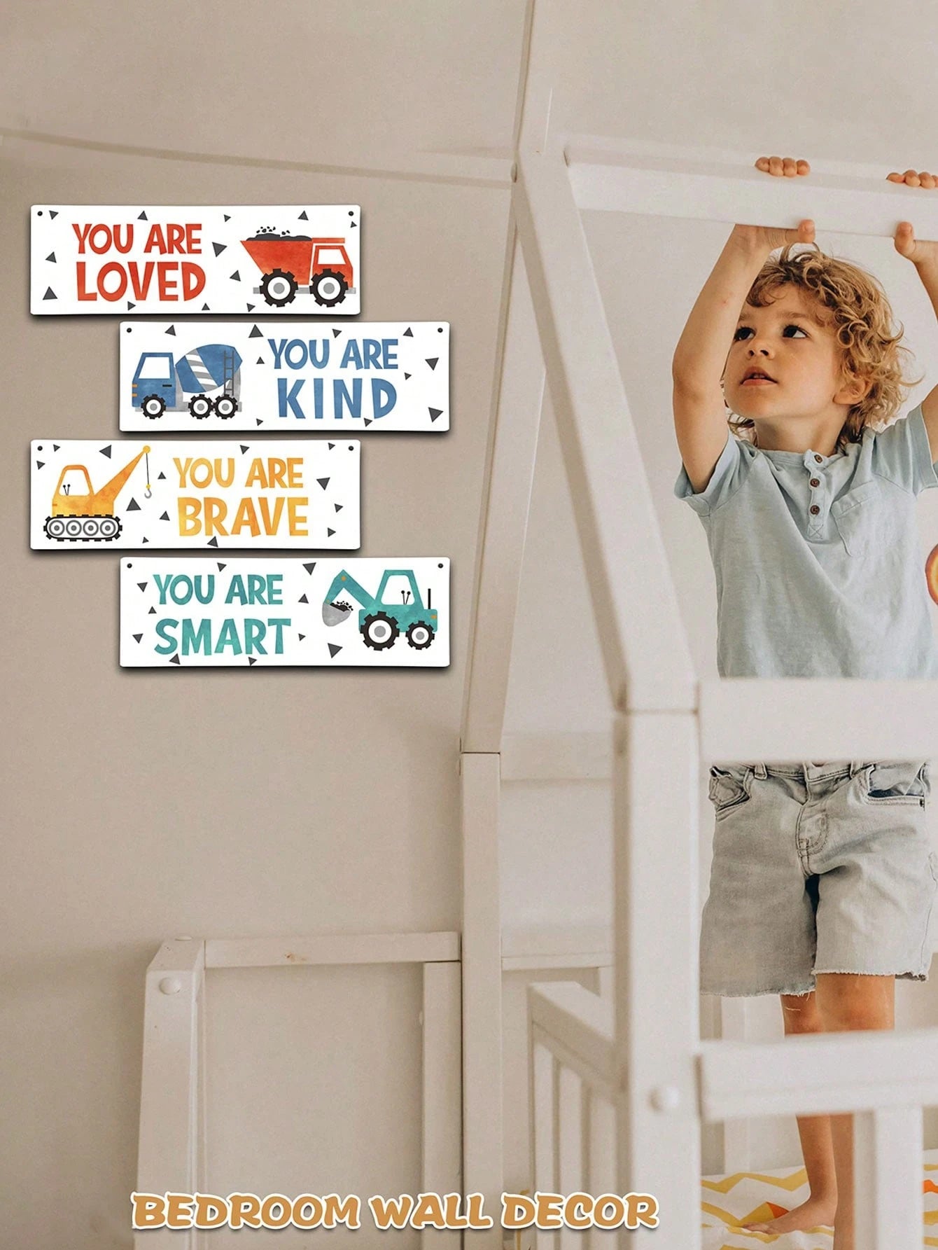 4 Pieces- Construction Vehicle Decoration Kids Room Wall Decor Wooden Signs- Inspirational Wall Art For Kids Room Nursery Playroom Classroom, Motivational Truck Wall Art Posters Suitable For Kids To