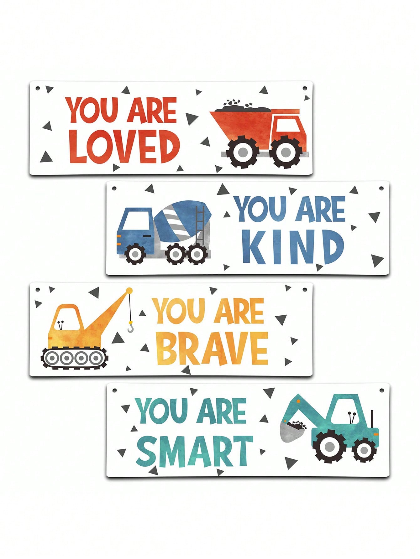 4 Pieces- Construction Vehicle Decoration Kids Room Wall Decor Wooden Signs- Inspirational Wall Art For Kids Room Nursery Playroom Classroom, Motivational Truck Wall Art Posters Suitable For Kids To