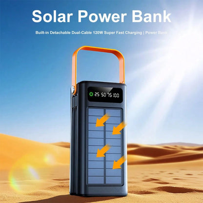 40000mAh Large Capacity Solar Power Bank 22.5W Fast-Charging Mobile Power Supply, With LED Camping Light/LED Power Display/4 USB Interfaces, For All Mobile Phones Emergency Power Supply Device For Out