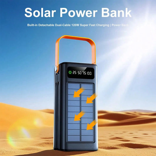 40000mAh Large Capacity Solar Power Bank 22.5W Fast-Charging Mobile Power Supply, With LED Camping Light/LED Power Display/4 USB Interfaces, For All Mobile Phones Emergency Power Supply Device For Out