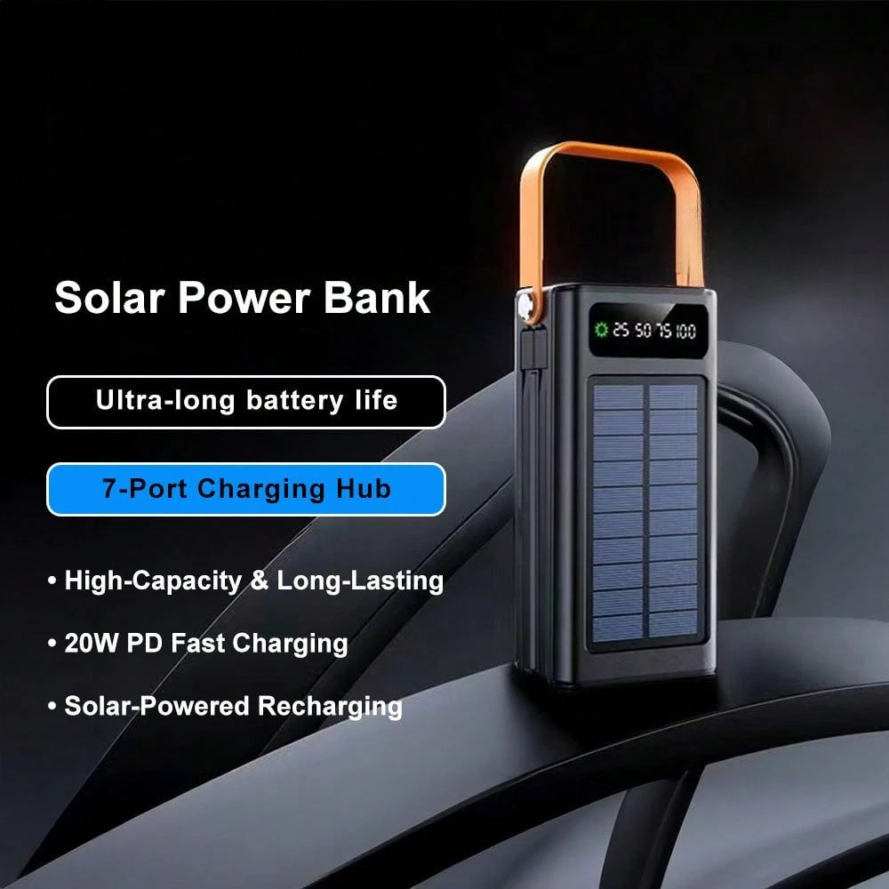 40000mAh Large Capacity Solar Power Bank 22.5W Fast-Charging Mobile Power Supply, With LED Camping Light/LED Power Display/4 USB Interfaces, For All Mobile Phones Emergency Power Supply Device For Out