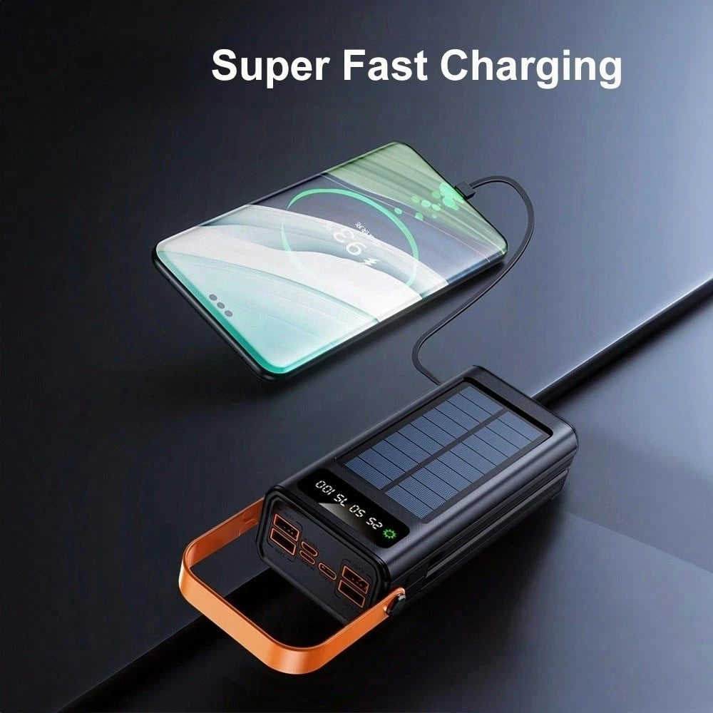 40000mAh Large Capacity Solar Power Bank 22.5W Fast-Charging Mobile Power Supply, With LED Camping Light/LED Power Display/4 USB Interfaces, For All Mobile Phones Emergency Power Supply Device For Out