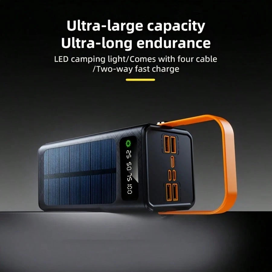 40000mAh Large Capacity Solar Power Bank 22.5W Fast-Charging Mobile Power Supply, With LED Camping Light/LED Power Display/4 USB Interfaces, For All Mobile Phones Emergency Power Supply Device For Out