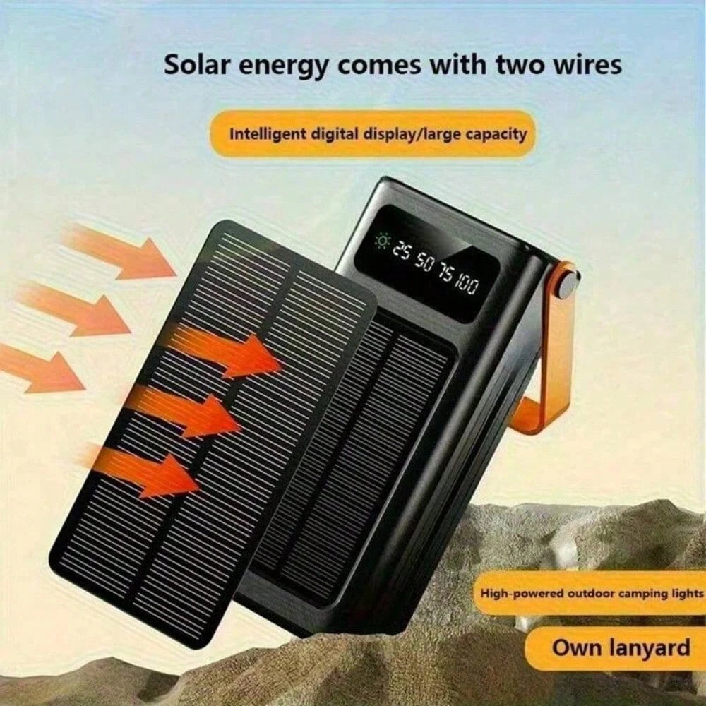 40000mAh Large Capacity Solar Power Bank 22.5W Fast-Charging Mobile Power Supply, With LED Camping Light/LED Power Display/4 USB Interfaces, For All Mobile Phones Emergency Power Supply Device For Out