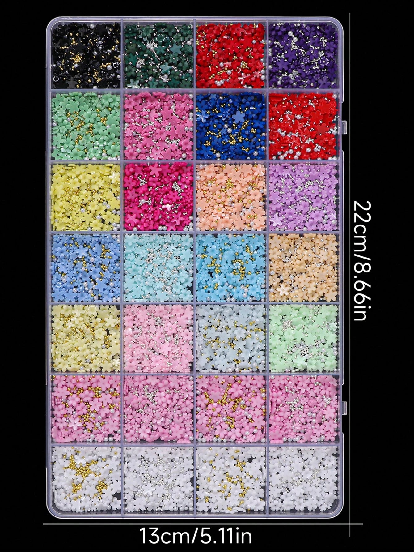 4000pcs Y2K Style Nail Art Decoration Set, 28 Slots 3D Resin Flowers, Gold & Silver Fish Scale Beads, Hypoallergenic, Fragrance-Free, DIY Nail Trimming & Manicure Design Decor Nails Nail Charms