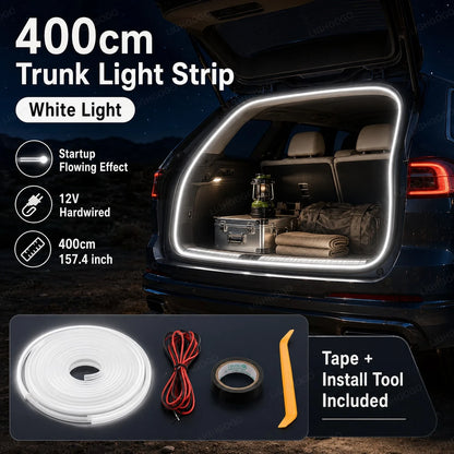 400cm LED Car Trunk Strip Light 155.6 Inch White Hardwired Auto Boot Interior Lighting With Tape & Installation Tools Car LED Accessories