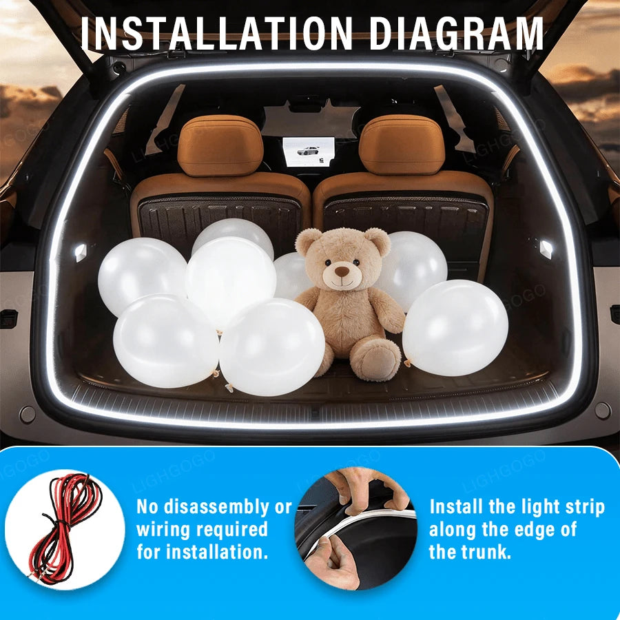 400cm LED Car Trunk Strip Light 155.6 Inch White Hardwired Auto Boot Interior Lighting With Tape & Installation Tools Car LED Accessories
