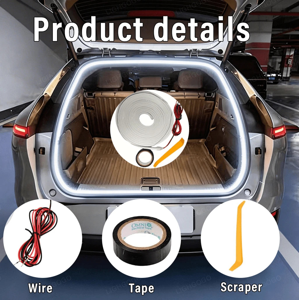 400cm LED Car Trunk Strip Light 155.6 Inch White Hardwired Auto Boot Interior Lighting With Tape & Installation Tools Car LED Accessories