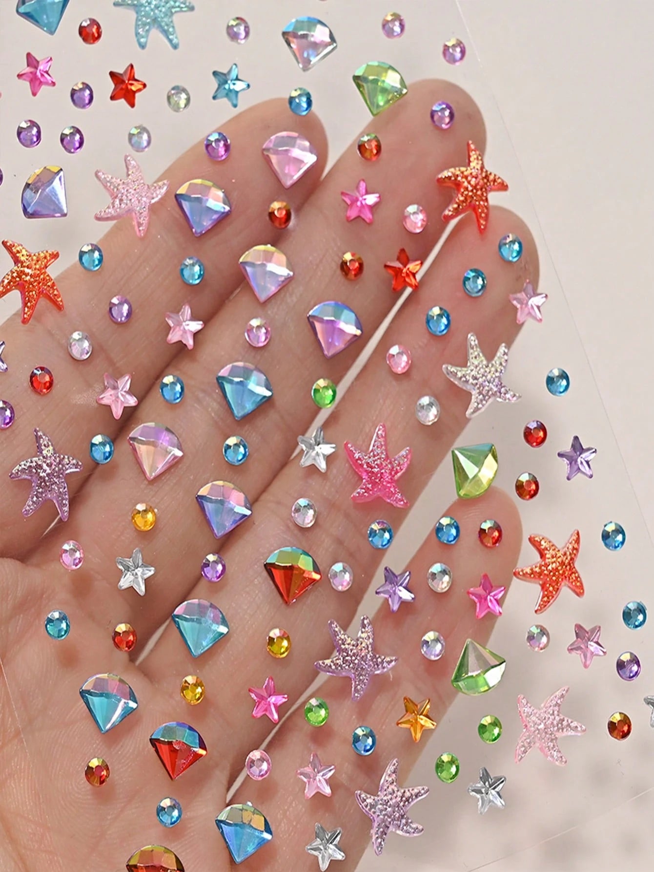 451pcs 3D Summer Rainbow Glitter Rhinestone Stickers, 2pcs Shiny Heart Shaped Sequin Self-Adhesive Rhinestone Stickers, Heart Design Suitable For Makeup And Clothing, Multicolor Diamond Face Decor Sui