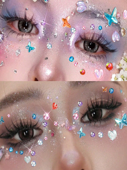 451pcs 3D Summer Rainbow Glitter Rhinestone Stickers, 2pcs Shiny Heart Shaped Sequin Self-Adhesive Rhinestone Stickers, Heart Design Suitable For Makeup And Clothing, Multicolor Diamond Face Decor Sui
