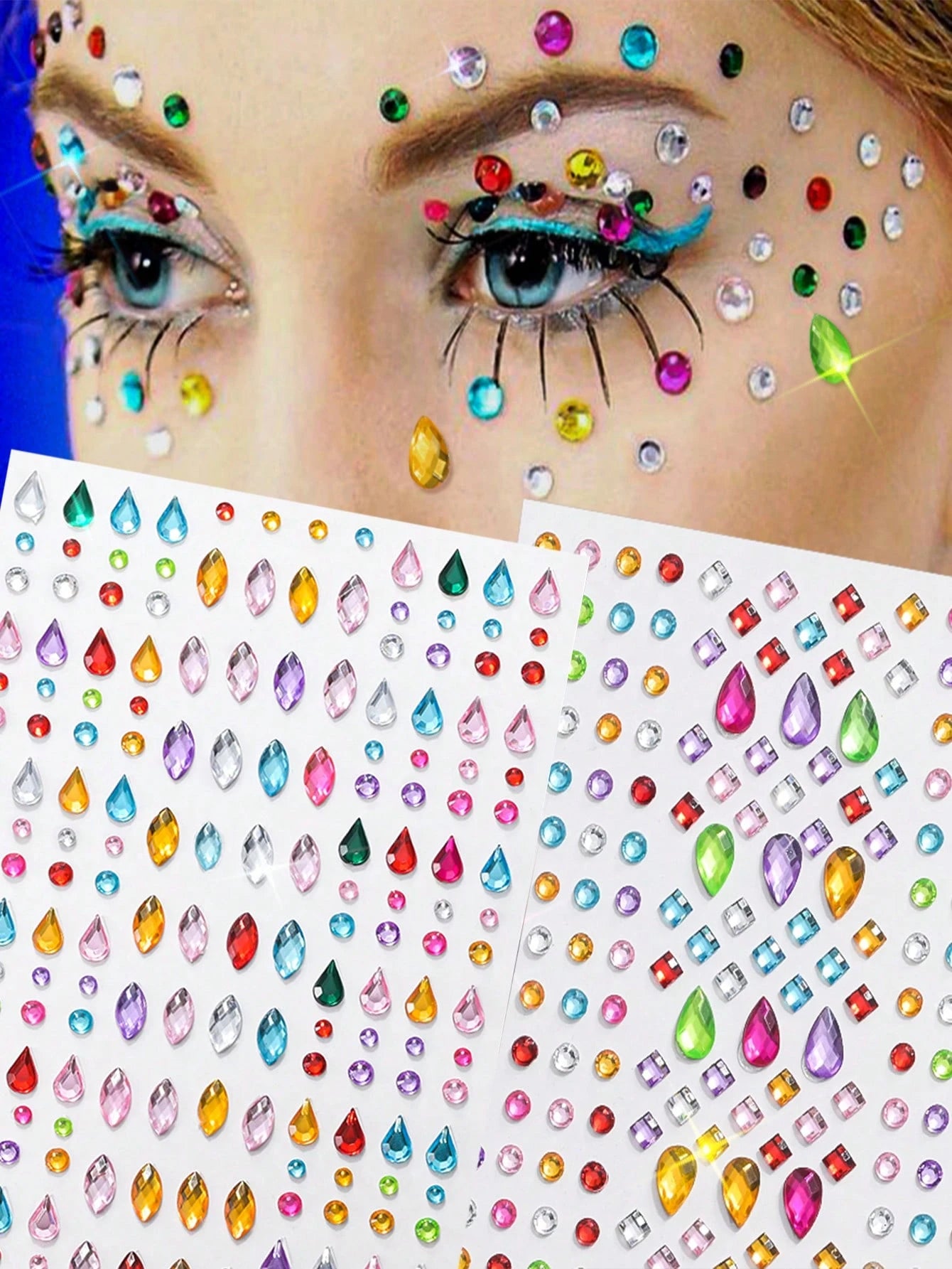 451pcs 3D Summer Rainbow Glitter Rhinestone Stickers, 2pcs Shiny Heart Shaped Sequin Self-Adhesive Rhinestone Stickers, Heart Design Suitable For Makeup And Clothing, Multicolor Diamond Face Decor Sui