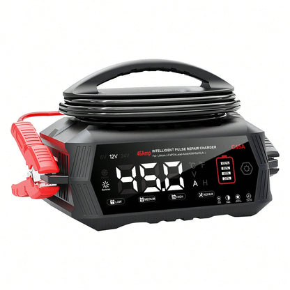 45Amp Smart Car Battery Charger, 6V/12V/24V Automotive Charger, Lead-Acid Battery, LiFePO4 Battery Maintainer With LCD Display, Trickle Charger, For Lawn Mower, Motorcycle, AGM, STD, Gel, EFB,Etc