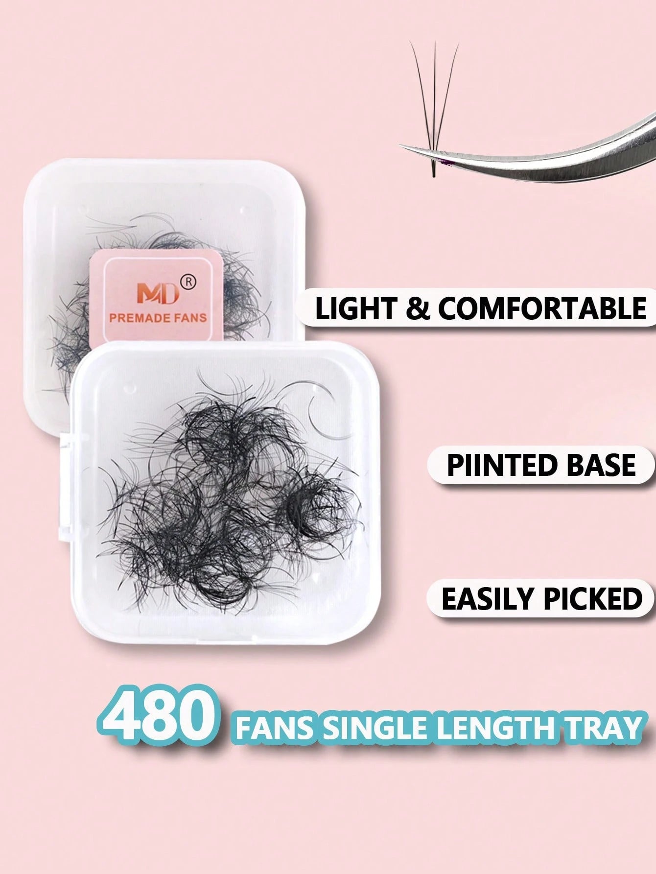 480pcs 3D D-Curl Pre-Made Eyelash Extensions Single Tray Handmade Voluminous Pre-Made Lashes, D-Curl Pointed Tip Fine Base Professional Grade, Create More Voluminous And Dramatic Lashes (3D-0.07-D-8