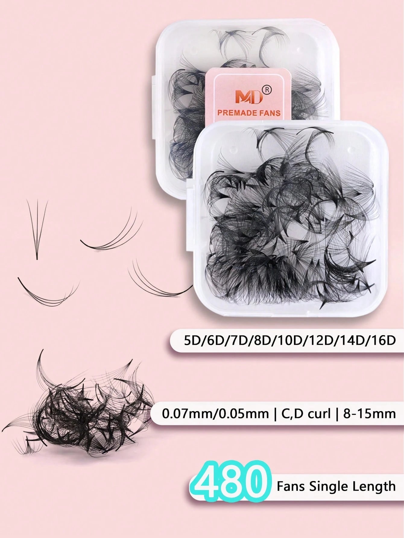 480pcs 3D D-Curl Pre-Made Eyelash Extensions Single Tray Handmade Voluminous Pre-Made Lashes, D-Curl Pointed Tip Fine Base Professional Grade, Create More Voluminous And Dramatic Lashes (3D-0.07-D-8