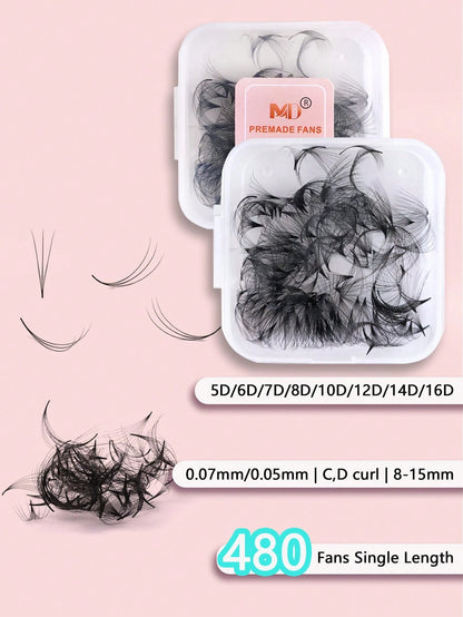 480pcs 3D D-Curl Pre-Made Eyelash Extensions Single Tray Handmade Voluminous Pre-Made Lashes, D-Curl Pointed Tip Fine Base Professional Grade, Create More Voluminous And Dramatic Lashes (3D-0.07-D-8
