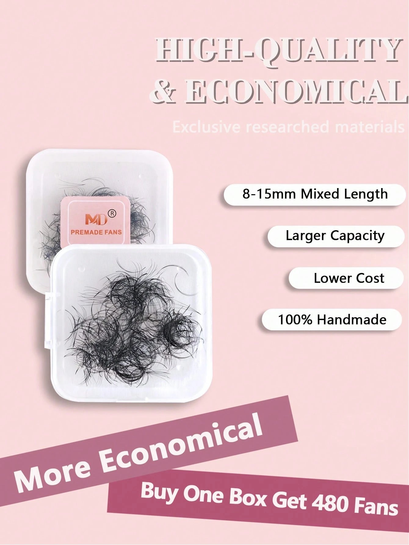 480pcs 3D D-Curl Pre-Made Eyelash Extensions Single Tray Handmade Voluminous Pre-Made Lashes, D-Curl Pointed Tip Fine Base Professional Grade, Create More Voluminous And Dramatic Lashes (3D-0.07-D-8