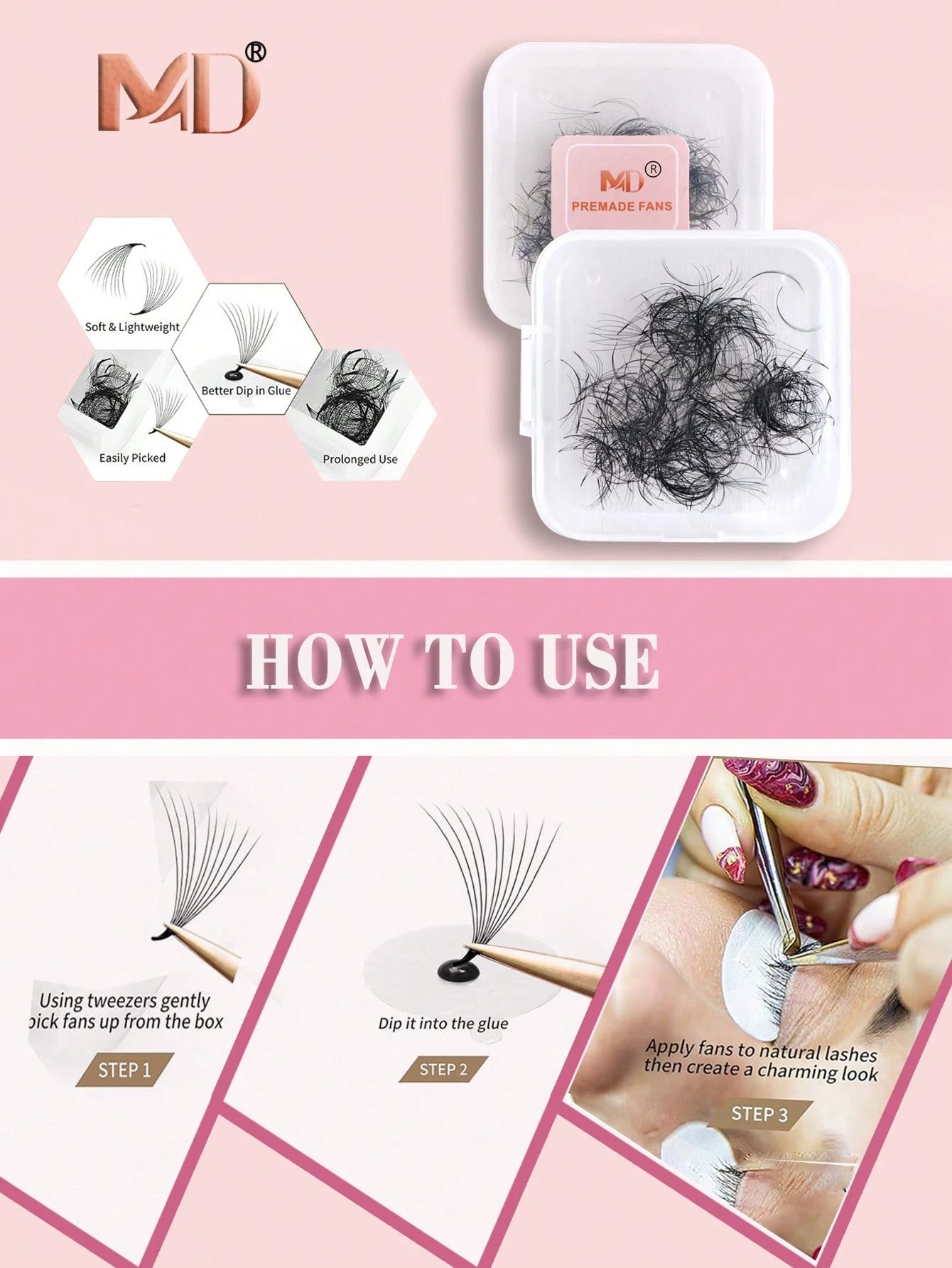 480pcs 3D D-Curl Pre-Made Eyelash Extensions Single Tray Handmade Voluminous Pre-Made Lashes, D-Curl Pointed Tip Fine Base Professional Grade, Create More Voluminous And Dramatic Lashes (3D-0.07-D-8