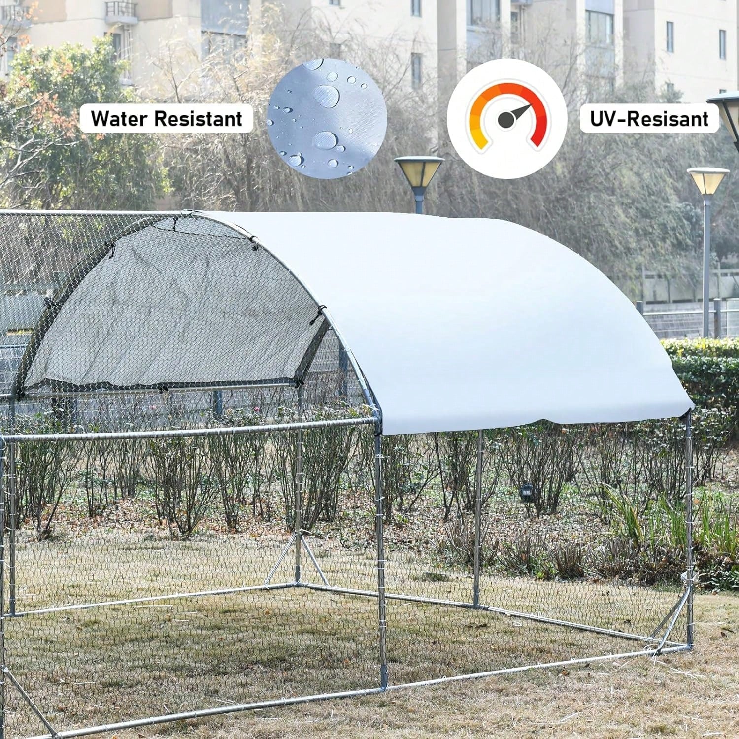 4ever2buy Large Metal Chicken Coops With Run Walk-In Poultry Cage Chicken Runs House Pen Cage Dome Roofed Chicken Coops With Anti-Ultraviolet Cover For Outdoor Backyard Farm
