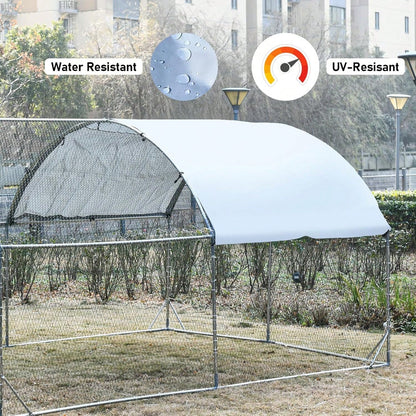 4ever2buy Large Metal Chicken Coops With Run Walk-In Poultry Cage Chicken Runs House Pen Cage Dome Roofed Chicken Coops With Anti-Ultraviolet Cover For Outdoor Backyard Farm