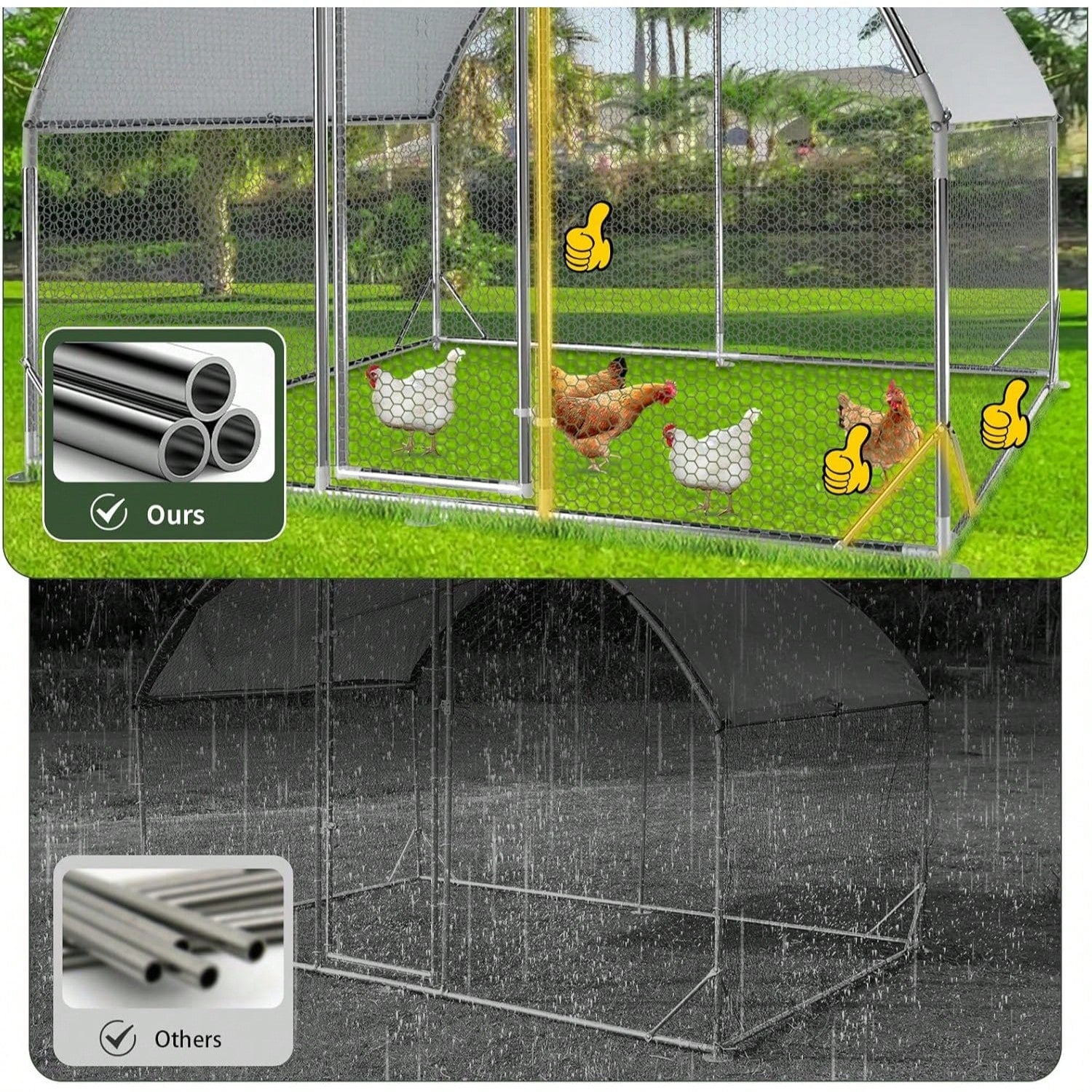 4ever2buy Large Metal Chicken Coops With Run Walk-In Poultry Cage Chicken Runs House Pen Cage Dome Roofed Chicken Coops With Anti-Ultraviolet Cover For Outdoor Backyard Farm