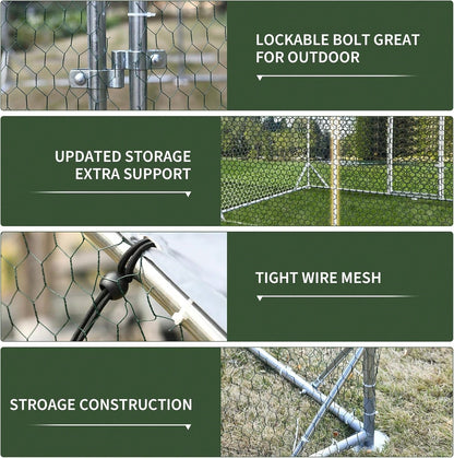 4ever2buy Large Metal Chicken Coops With Run Walk-In Poultry Cage Chicken Runs House Pen Cage Dome Roofed Chicken Coops With Anti-Ultraviolet Cover For Outdoor Backyard Farm