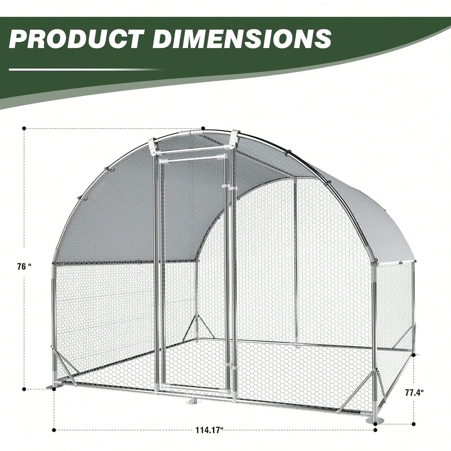 4ever2buy Large Metal Chicken Coops With Run Walk-In Poultry Cage Chicken Runs House Pen Cage Dome Roofed Chicken Coops With Anti-Ultraviolet Cover For Outdoor Backyard Farm