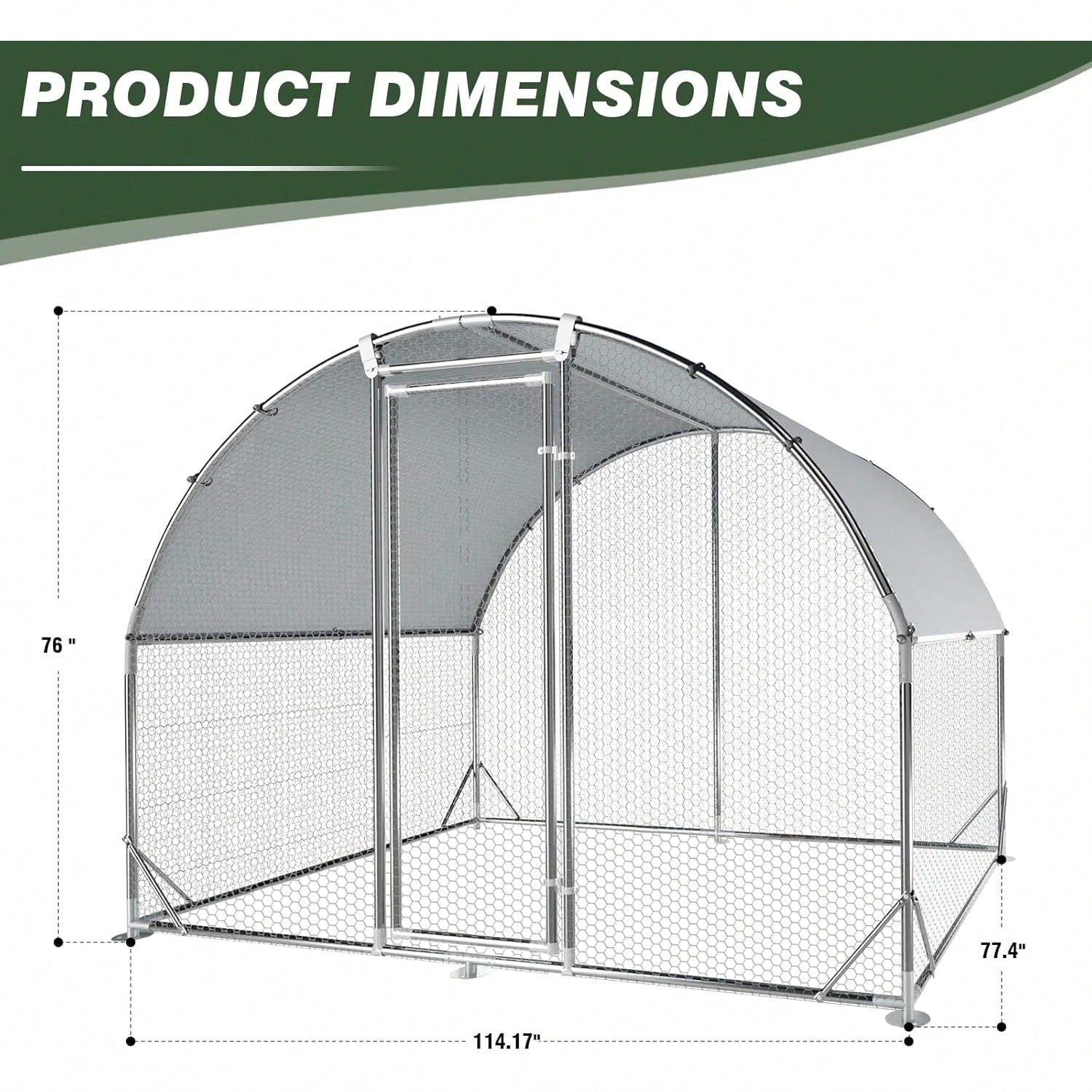 4ever2buy Large Metal Chicken Coops With Run Walk-In Poultry Cage Chicken Runs House Pen Cage Dome Roofed Chicken Coops With Anti-Ultraviolet Cover For Outdoor Backyard Farm
