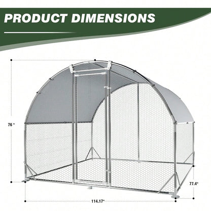 4ever2buy Large Metal Chicken Coops With Run Walk-In Poultry Cage Chicken Runs House Pen Cage Dome Roofed Chicken Coops With Anti-Ultraviolet Cover For Outdoor Backyard Farm