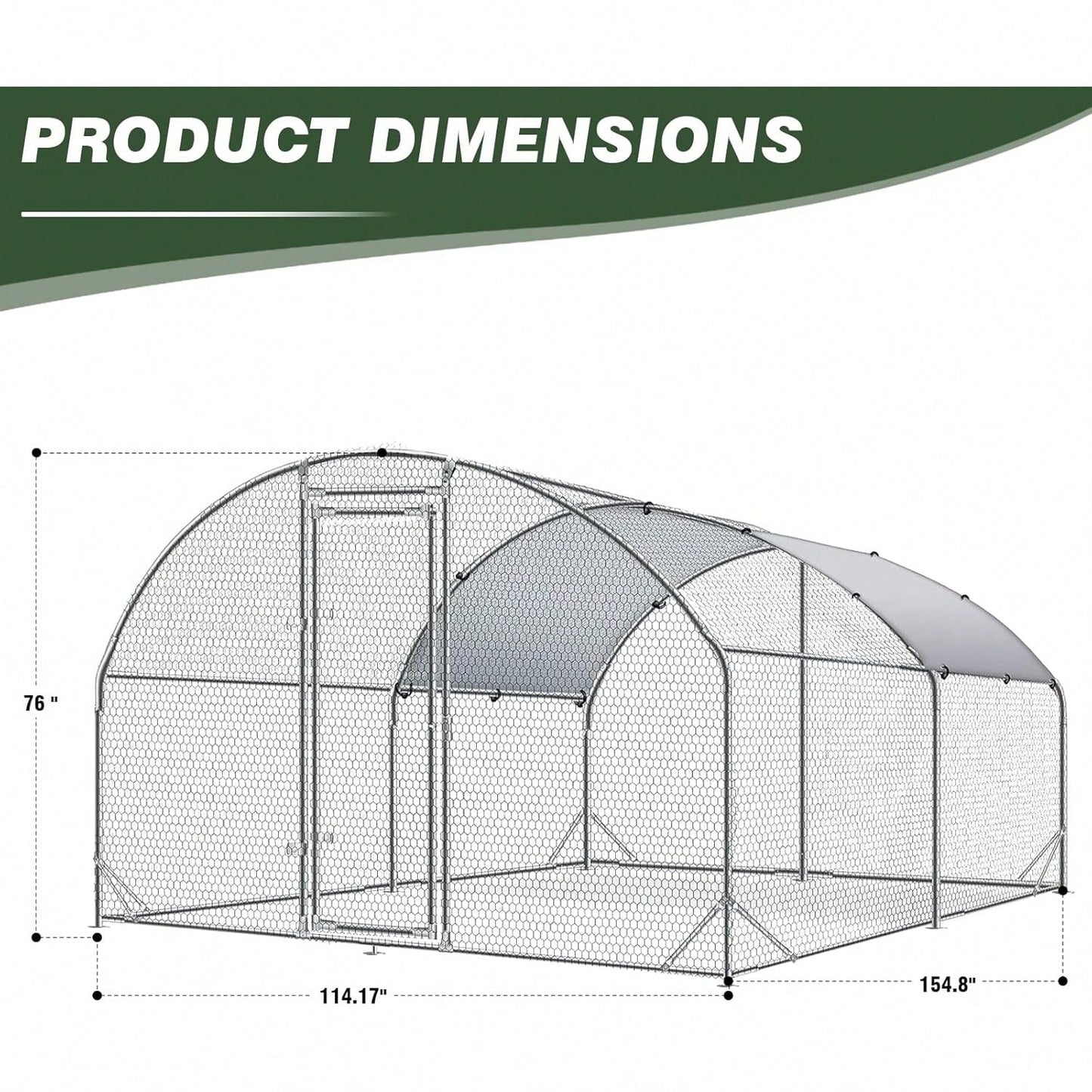 4ever2buy Large Metal Chicken Coops With Run Walk-In Poultry Cage Chicken Runs House Pen Cage Dome Roofed Chicken Coops With Anti-Ultraviolet Cover For Outdoor Backyard Farm