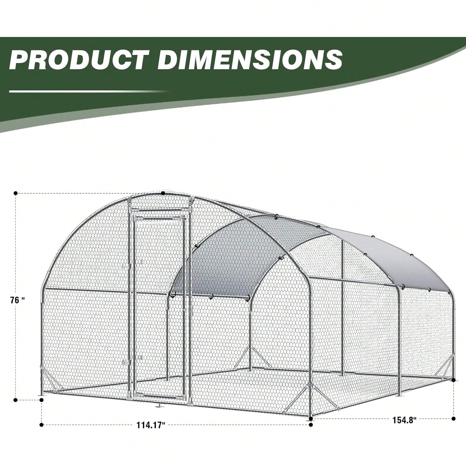 4ever2buy Large Metal Chicken Coops With Run Walk-In Poultry Cage Chicken Runs House Pen Cage Dome Roofed Chicken Coops With Anti-Ultraviolet Cover For Outdoor Backyard Farm
