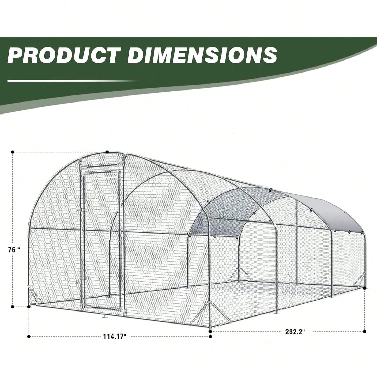 4ever2buy Large Metal Chicken Coops With Run Walk-In Poultry Cage Chicken Runs House Pen Cage Dome Roofed Chicken Coops With Anti-Ultraviolet Cover For Outdoor Backyard Farm