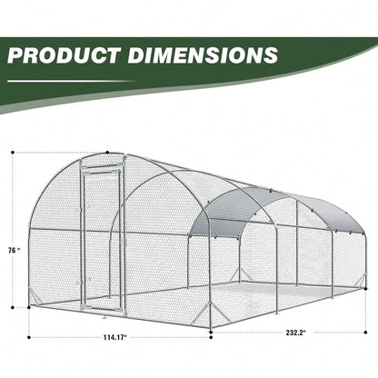 4ever2buy Large Metal Chicken Coops With Run Walk-In Poultry Cage Chicken Runs House Pen Cage Dome Roofed Chicken Coops With Anti-Ultraviolet Cover For Outdoor Backyard Farm