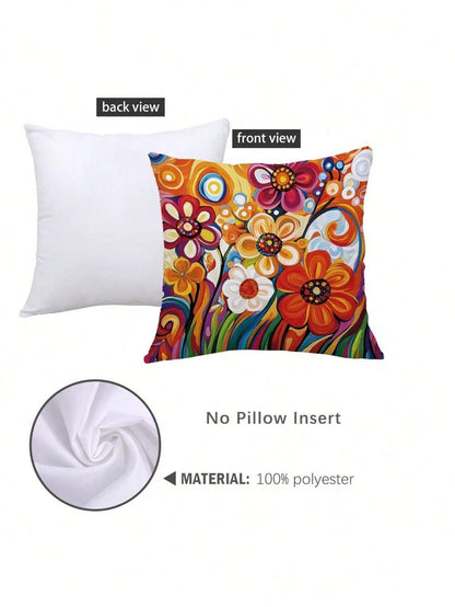 4pcs 17.7*17.7in(45*45cm)/19.69*19.69in(50*50cm)/15.75*15.75in(40*40cm) Vibrant Red Floral Print Pillow Covers [Single-Sided Printing] Polyester Home Decor Cushion Covers For Sofa, Bed, Car [Pillow In