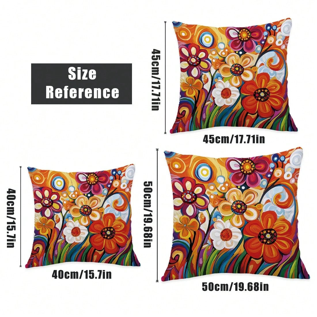 4pcs 17.7*17.7in(45*45cm)/19.69*19.69in(50*50cm)/15.75*15.75in(40*40cm) Vibrant Red Floral Print Pillow Covers [Single-Sided Printing] Polyester Home Decor Cushion Covers For Sofa, Bed, Car [Pillow In