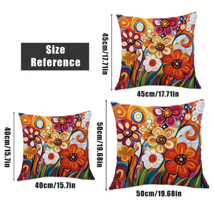 4pcs 17.7*17.7in(45*45cm)/19.69*19.69in(50*50cm)/15.75*15.75in(40*40cm) Vibrant Red Floral Print Pillow Covers [Single-Sided Printing] Polyester Home Decor Cushion Covers For Sofa, Bed, Car [Pillow In