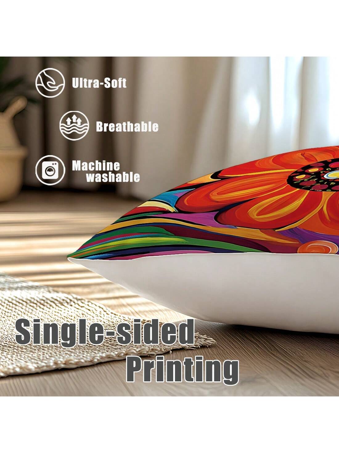4pcs 17.7*17.7in(45*45cm)/19.69*19.69in(50*50cm)/15.75*15.75in(40*40cm) Vibrant Red Floral Print Pillow Covers [Single-Sided Printing] Polyester Home Decor Cushion Covers For Sofa, Bed, Car [Pillow In