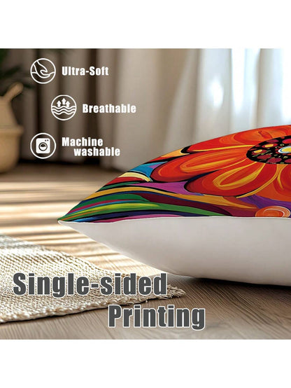 4pcs 17.7*17.7in(45*45cm)/19.69*19.69in(50*50cm)/15.75*15.75in(40*40cm) Vibrant Red Floral Print Pillow Covers [Single-Sided Printing] Polyester Home Decor Cushion Covers For Sofa, Bed, Car [Pillow In
