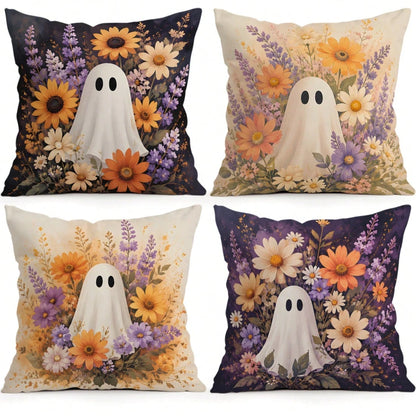 4pcs/1pc Floral Ghost Vintage Pattern Pillow Case Without Insert, Single-Sided Printed Pillow Case, Suitable For Living Room Bedroom Home Decor, All Season Pillow Case