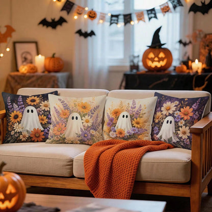 4pcs/1pc Floral Ghost Vintage Pattern Pillow Case Without Insert, Single-Sided Printed Pillow Case, Suitable For Living Room Bedroom Home Decor, All Season Pillow Case
