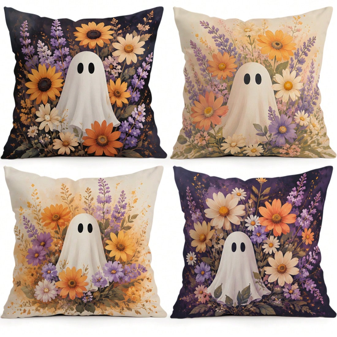 4pcs/1pc Floral Ghost Vintage Pattern Pillow Case Without Insert, Single-Sided Printed Pillow Case, Suitable For Living Room Bedroom Home Decor, All Season Pillow Case