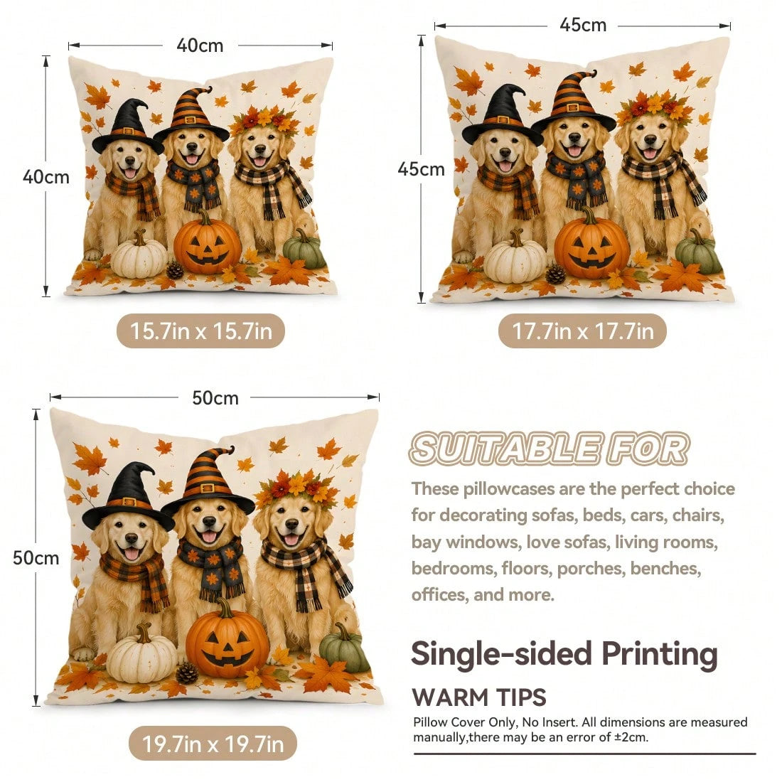 4pcs/1pc Halloween Golden Retriever Puppy Pattern Pillow Case, Single-Sided Printed Pillow Case, Suitable For Living Room Bedroom Home Decor, All Season Pillow Case