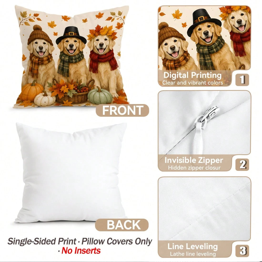 4pcs/1pc Halloween Golden Retriever Puppy Pattern Pillow Case, Single-Sided Printed Pillow Case, Suitable For Living Room Bedroom Home Decor, All Season Pillow Case