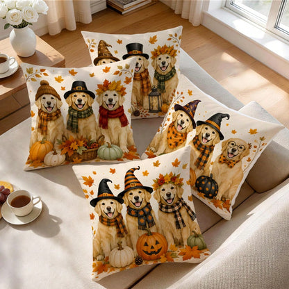 4pcs/1pc Halloween Golden Retriever Puppy Pattern Pillow Case, Single-Sided Printed Pillow Case, Suitable For Living Room Bedroom Home Decor, All Season Pillow Case