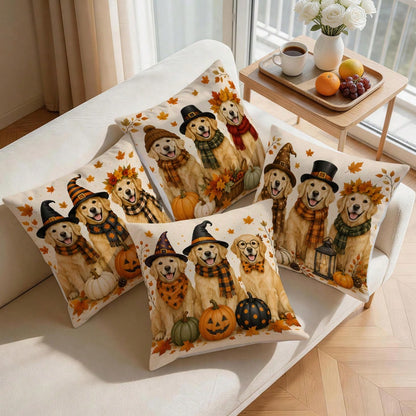 4pcs/1pc Halloween Golden Retriever Puppy Pattern Pillow Case, Single-Sided Printed Pillow Case, Suitable For Living Room Bedroom Home Decor, All Season Pillow Case