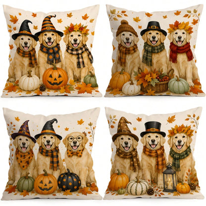 4pcs/1pc Halloween Golden Retriever Puppy Pattern Pillow Case, Single-Sided Printed Pillow Case, Suitable For Living Room Bedroom Home Decor, All Season Pillow Case