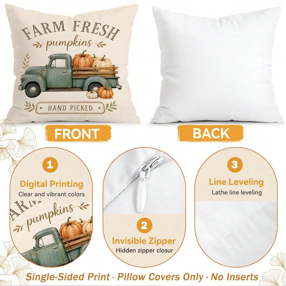 4pcs/1pc Plaid Vintage Farm Pumpkin Truck Pattern Pillow Covers, Single-Sided Printed Pillow Covers, Suitable For Living Room Bedroom Home Decor, All-Season Pillow Covers