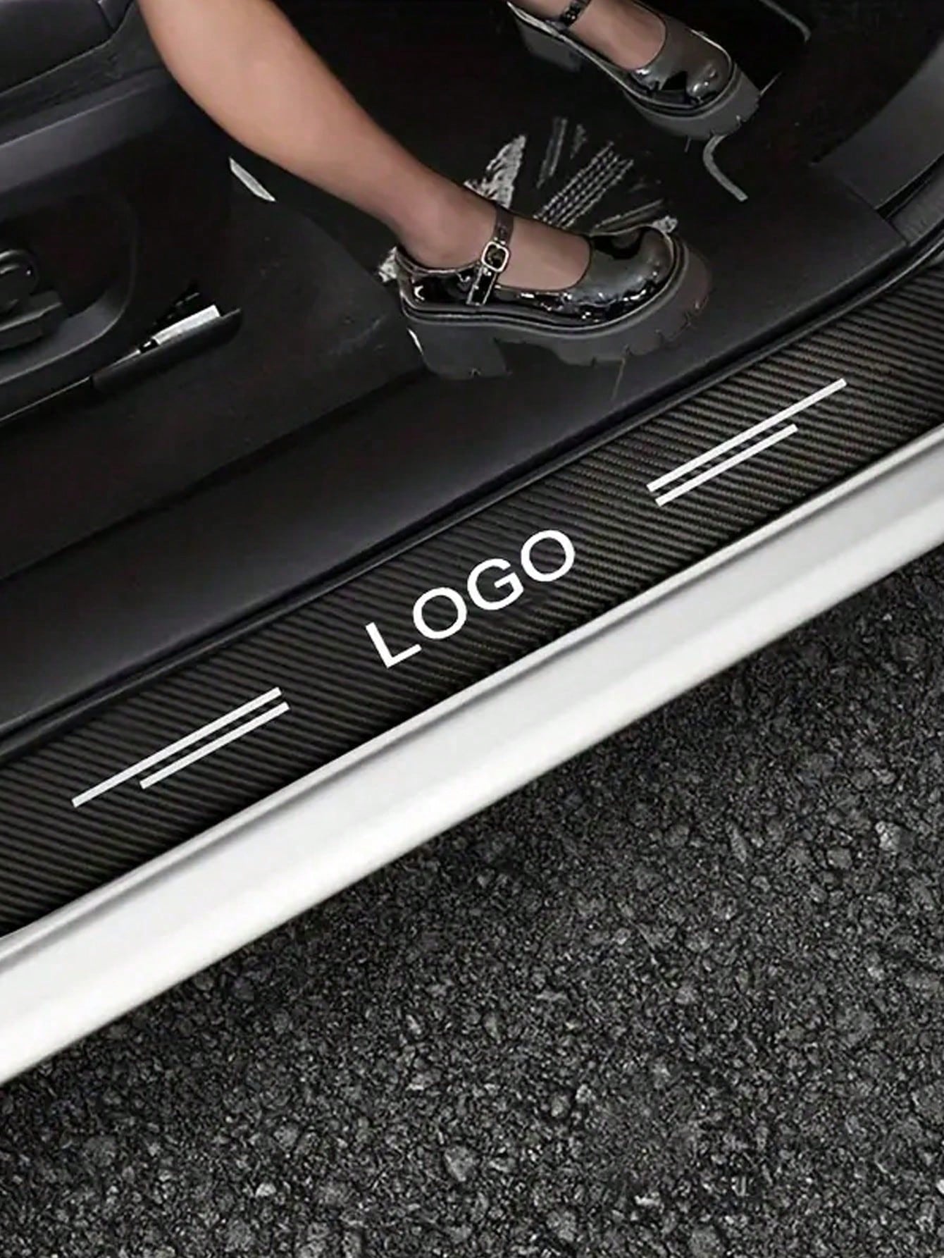 4pcs 3D Carbon Fiber Car Door Sill Anti-Scratch Stickers, Suitable For, Audi, Peugeot, Kia, And Other Car Models.
