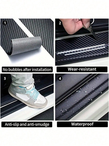 4pcs 3D Carbon Fiber Car Door Sill Anti-Scratch Stickers, Suitable For, Audi, Peugeot, Kia, And Other Car Models.