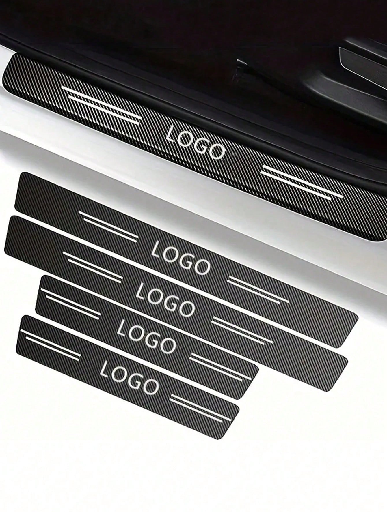 4pcs 3D Carbon Fiber Car Door Sill Anti-Scratch Stickers, Suitable For, Audi, Peugeot, Kia, And Other Car Models.