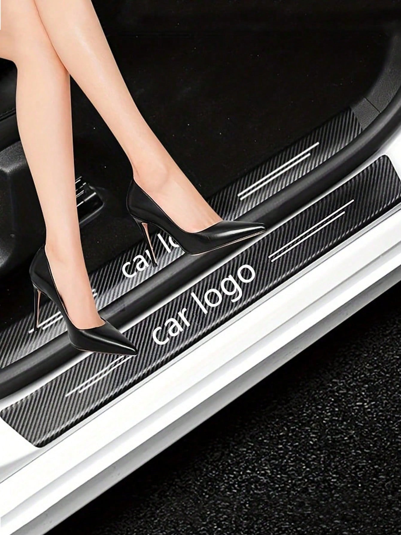4pcs 3D Carbon Fiber Car Door Sill Anti-Scratch Stickers, Suitable For, Audi, Peugeot, Kia, And Other Car Models.